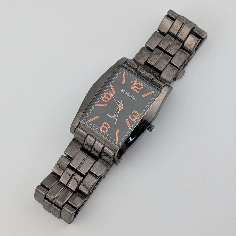 Rumours Gunmetal Dark Brown Rectangular Quartz Rose Gold Accents Watch